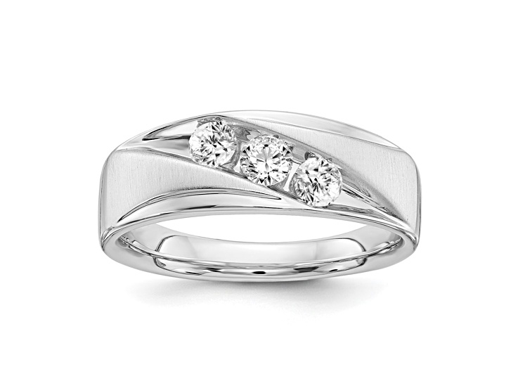 Rhodium Over 14K Gold Lab Grown Diamond SI1/SI2, G H I, Men's 3-stone Band
