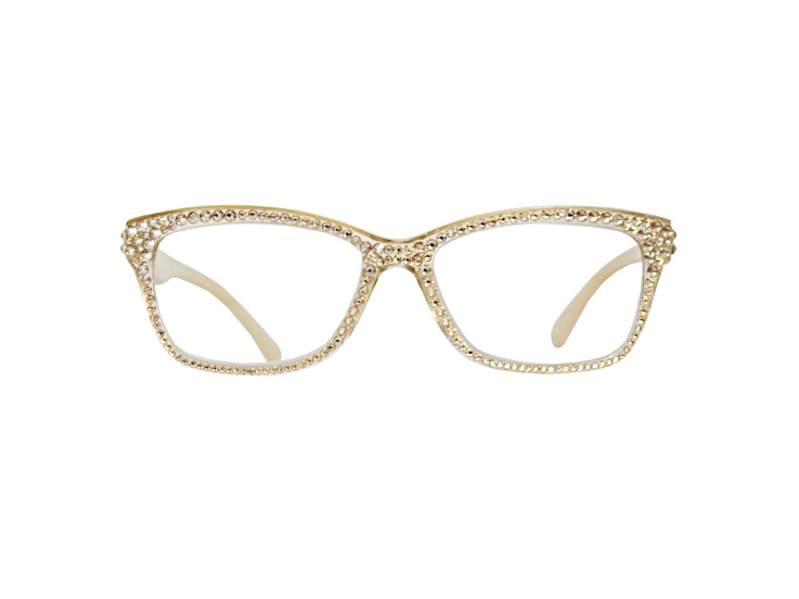 Gold Crystal Rectangular Frame Reading Glasses. Strength 2.50