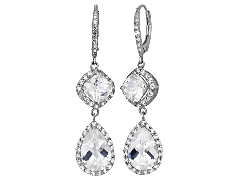 White Lab Created Sapphire Sterling Silver Dangle Earrings 8.05ctw