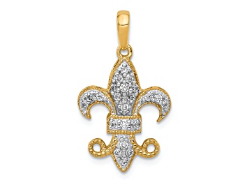 Picture of 14k Yellow Gold and Rhodium Over 14k Yellow Gold Diamond Fleur De Lis Pendant
