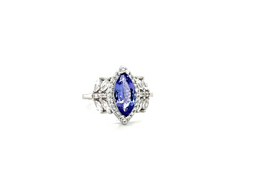 Picture of Rhodium Over Sterling Silver Marquise Tanzanite and White Zircon Ring 2.23ctw