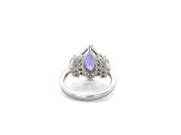 Rhodium Over Sterling Silver Marquise Tanzanite and White Zircon Ring 2.23ctw