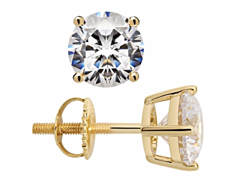 White Cubic Zirconia 14k Yellow Gold Studs With Velvet Gift Box 2.50ctw