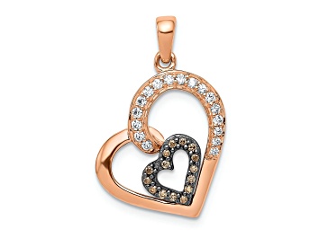 Picture of 14k Rose Gold Champagne and White Diamond Hearts Pendant