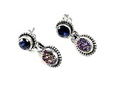 Drusy and Sapphire Doublet Sterling Silver Earrings 5.00ctw