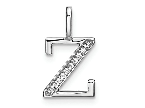 14K White Gold Diamond Lower Case Letter Z Initial Pendant