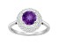 7mm Round Amethyst And White Topaz Accents Rhodium Over Sterling Silver Double Halo Ring