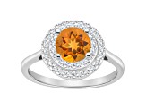7mm Round Citrine And White Topaz Accents Rhodium Over Sterling Silver Double Halo Ring