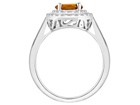 7mm Round Citrine And White Topaz Accents Rhodium Over Sterling Silver Double Halo Ring