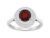 7mm Round Garnet And White Topaz Accents Rhodium Over Sterling Silver Double Halo Ring