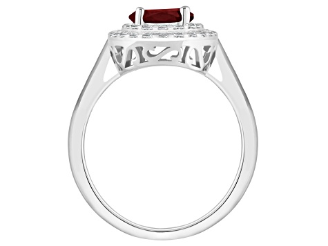 7mm Round Garnet And White Topaz Accents Rhodium Over Sterling Silver Double Halo Ring