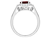 7mm Round Garnet And White Topaz Accents Rhodium Over Sterling Silver Double Halo Ring