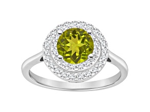 7mm Round Peridot And White Topaz Accents Rhodium Over Sterling Silver Double Halo Ring