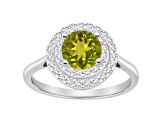 7mm Round Peridot And White Topaz Accents Rhodium Over Sterling Silver Double Halo Ring