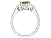 7mm Round Peridot And White Topaz Accents Rhodium Over Sterling Silver Double Halo Ring