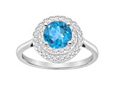 7mm Round Swiss Blue Topaz And White Topaz Accents Rhodium Over Sterling Silver Double Halo Ring