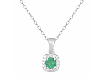 Picture of Emerald and Moissanite Sterling Silver Halo Style Pendant With Chain