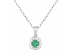 Emerald and Moissanite Sterling Silver Halo Style Pendant With Chain