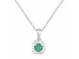 Emerald and Moissanite Sterling Silver Halo Style Pendant With Chain