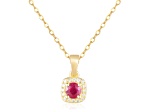Ruby and Moissanite 14K Yellow Gold Over Sterling Silver Halo Style Pendant With Chain