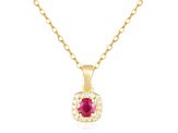 Ruby and Moissanite 14K Yellow Gold Over Sterling Silver Halo Style Pendant With Chain