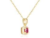 Ruby and Moissanite 14K Yellow Gold Over Sterling Silver Halo Style Pendant With Chain