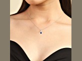 Blue Sapphire and Moissanite Sterling Silver Halo Style Pendant With Chain