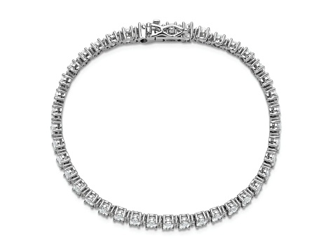 Rhodium Over Sterling Silver Polished Fancy Oval Cubic Zirconia Bracelet
