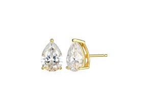 Pear Shape Moissanite 14k Yellow Gold Over Silver Stud Earrings 4.20ctw DEW
