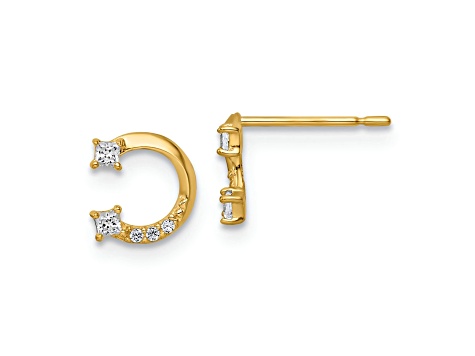 14k Yellow Gold Cubic Zirconia Horseshoe Stud Earrings