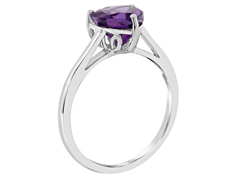 8mm Heart Shape Amethyst Rhodium Over Sterling Silver Ring