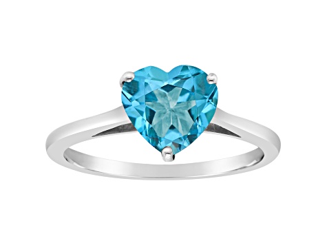 8mm Heart Shape Swiss Blue Topaz Rhodium Over Sterling Silver Ring