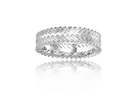 Baguette White Topaz Sterling Silver Chevron Pattern Eternity Band Ring