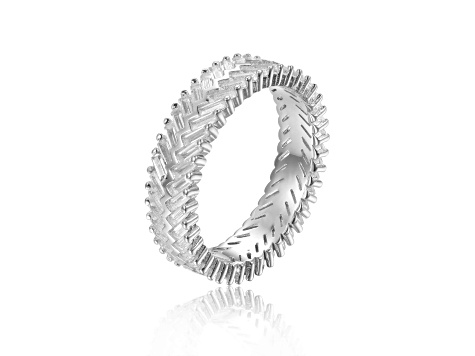 Baguette White Topaz Sterling Silver Chevron Pattern Eternity Band Ring