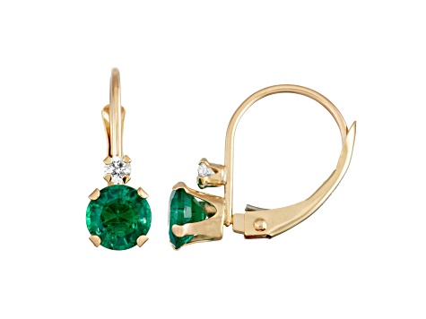 Lab Created Emerald and White Zircon 10K Yellow Gold Dangle Earrings 0.78ctw