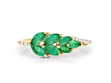 Zambian Emerald and White Diamond 14K Yellow Gold Cluster Leaf Ring