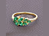 Zambian Emerald and White Diamond 14K Yellow Gold Cluster Leaf Ring