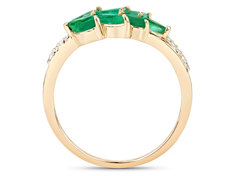 Zambian Emerald and White Diamond 14K Yellow Gold Cluster Leaf Ring