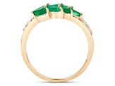Zambian Emerald and White Diamond 14K Yellow Gold Cluster Leaf Ring