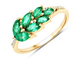 Zambian Emerald and White Diamond 14K Yellow Gold Cluster Leaf Ring
