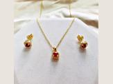 Red Ruby with Moissanite in 14K Yellow Gold Over Sterling Silver Halo Earrings