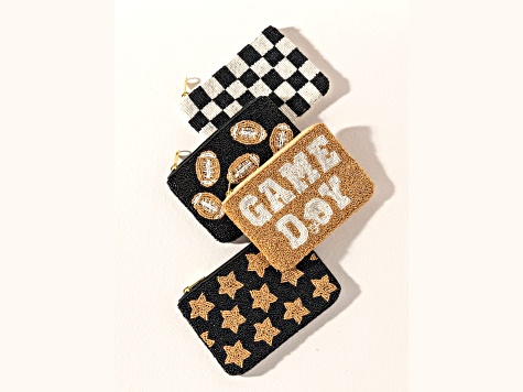 Shiraleah Helmet "GAME DAY" Glass Beaded Zip Pouch, Gold color