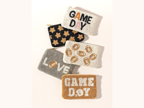 Shiraleah Helmet "GAME DAY" Glass Beaded Zip Pouch, Gold color