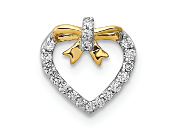 Picture of 14k White Gold and Yellow Rhodium Over 14k White Gold Diamond Heart with Bow Chain Slide Pendant