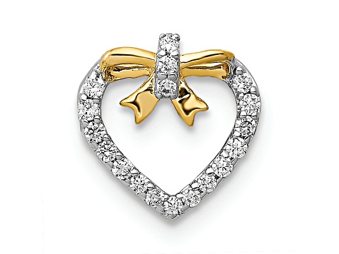 14k White Gold and Yellow Rhodium Over 14k White Gold Diamond Heart with Bow Chain Slide Pendant