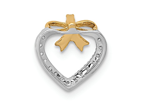 14k White Gold and Yellow Rhodium Over 14k White Gold Diamond Heart with Bow Chain Slide Pendant
