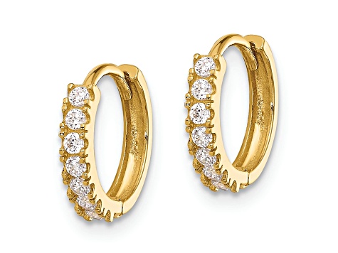 14K Yellow Gold Polished Cubic Zirconia 2mm Hinged Huggie Hoop Earrings