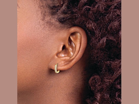 14K Yellow Gold Polished Cubic Zirconia 2mm Hinged Huggie Hoop Earrings