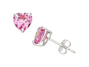 Lab Created Pink Sapphire Heart Shape 10K White Gold Stud Earrings, 1.4ctw