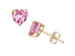 Lab Created Pink Sapphire Heart Shape 10K Yellow Gold Stud Earrings, 1.4ctw